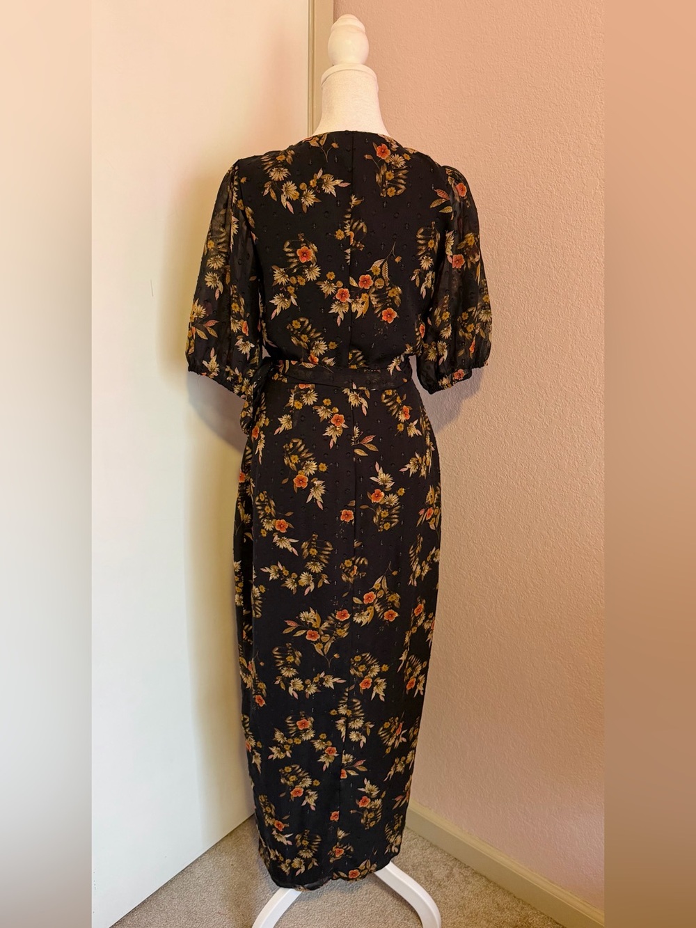 Lulus Seasonal Chic Black Floral Swiss Dot Wrap High-Low Dress - Picture 8 of 12